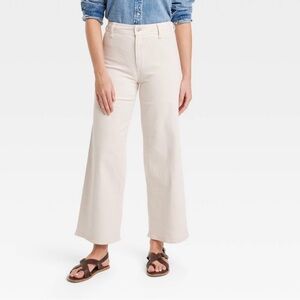 High Rise Wide Leg Cream Ankle Jeans